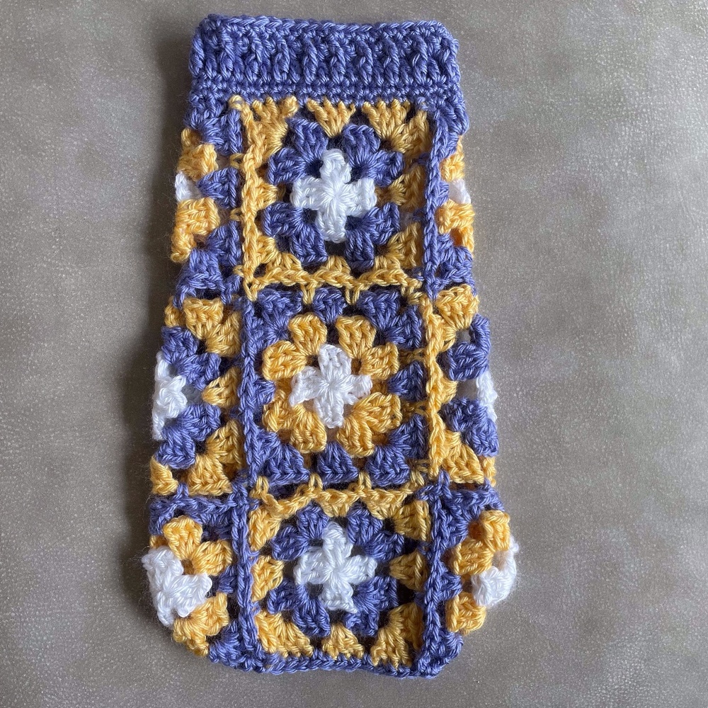 Dog Sweater SMALL Purple Yellow Crochet Handmade Pug French Bulldog Poodle